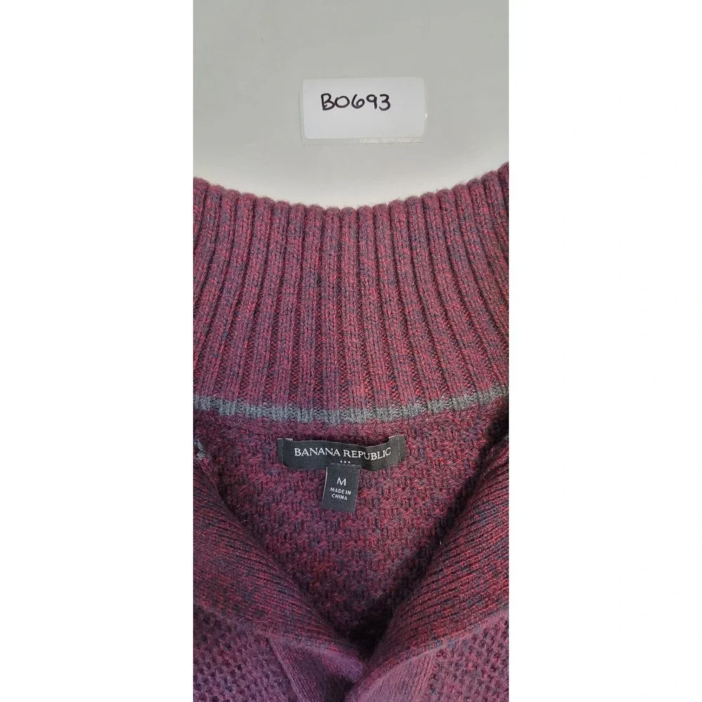 Banana Republic Burgundy‎ Textured Mock Neck Button Up Sweater Mens Medium